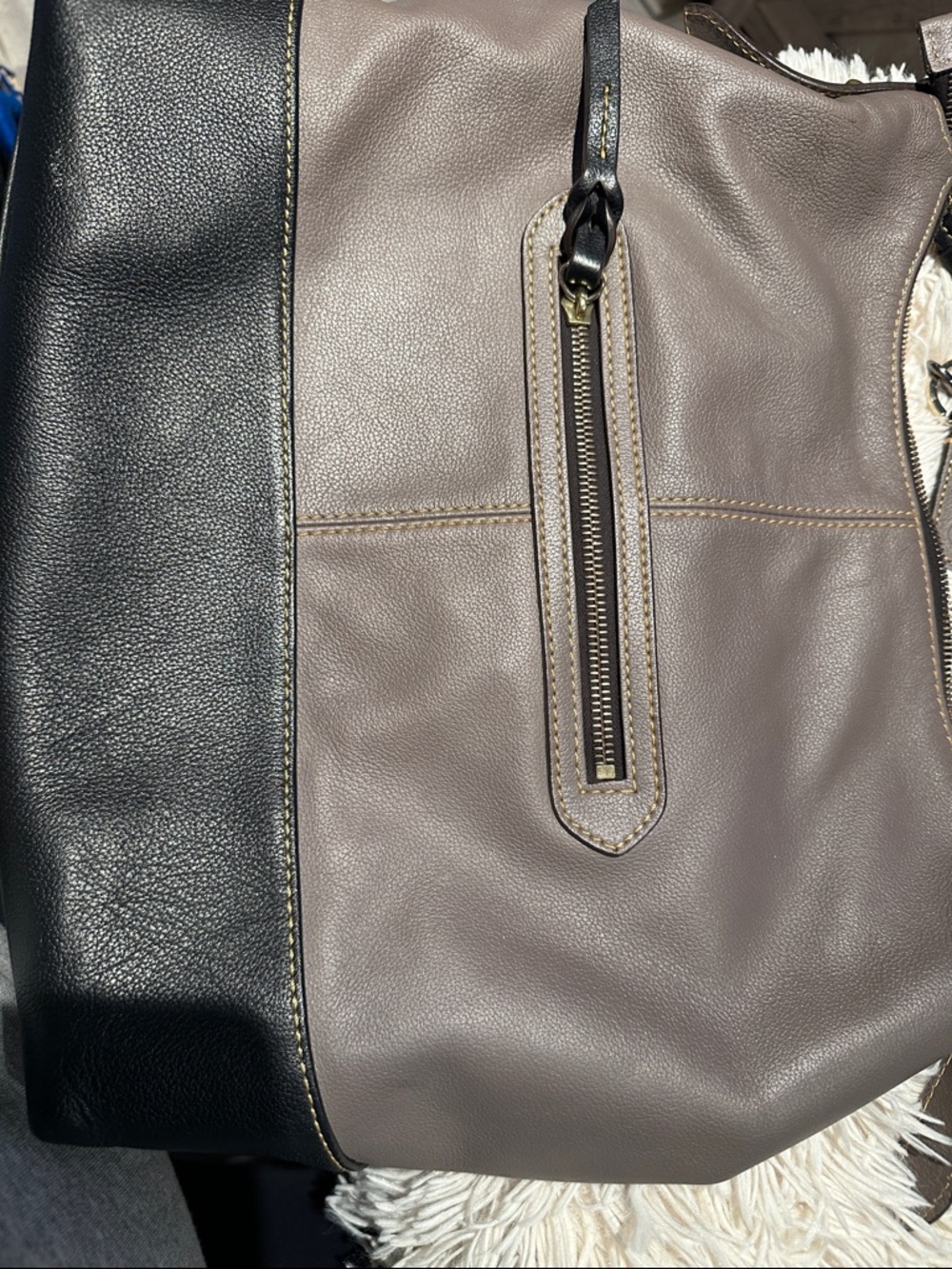 Dooney & Bourke Taupe and Black Two-Tone Leather Hobo - Picture 8 of 17